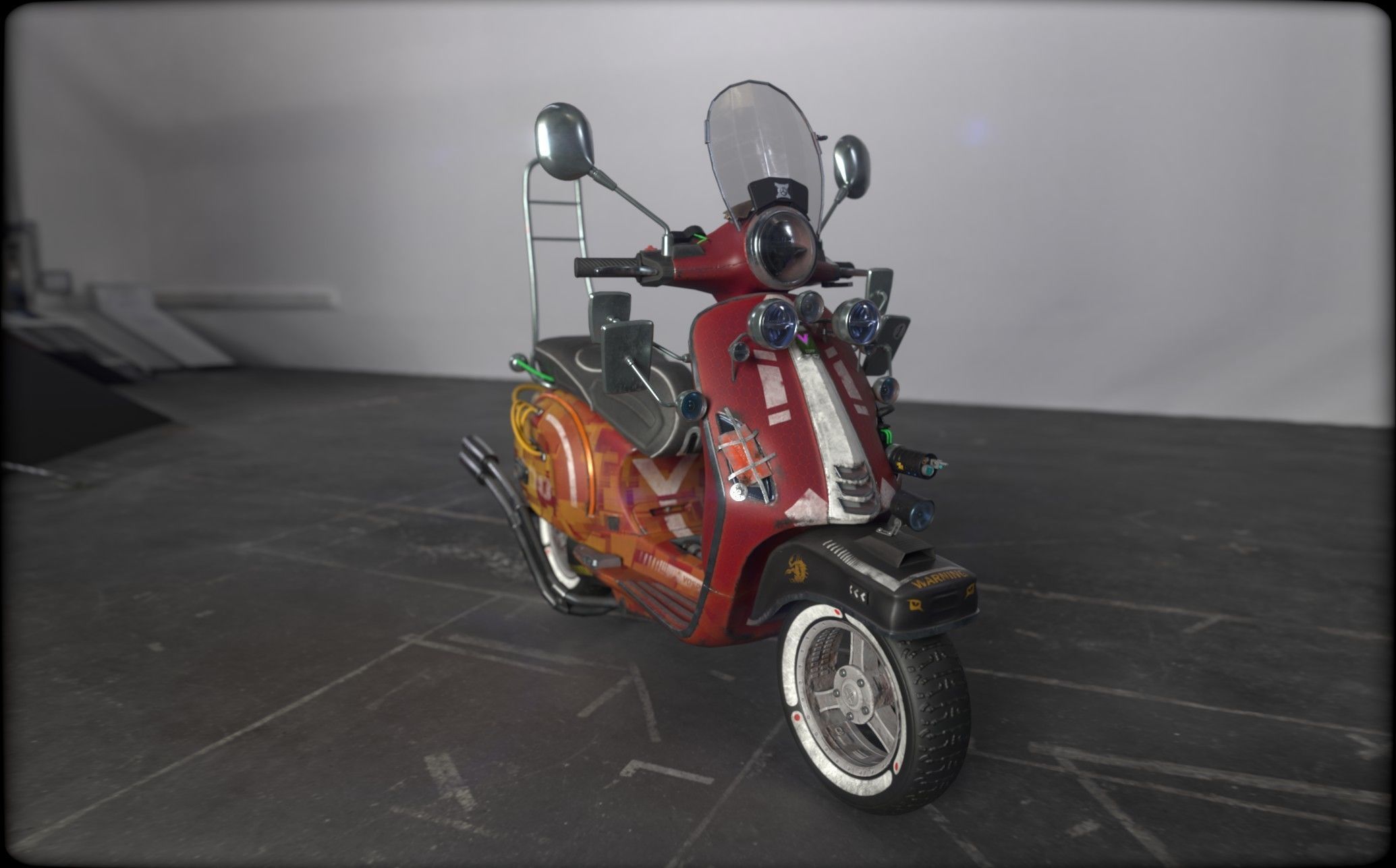 Cyber Scooter rigged and skinned Low-poly 3D model_14