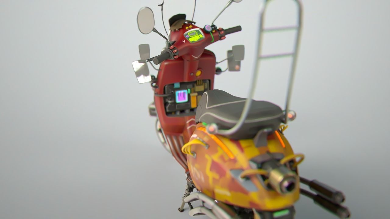 Cyber Scooter rigged and skinned Low-poly 3D model_8