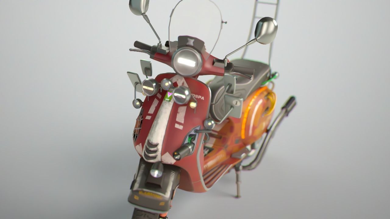 Cyber Scooter rigged and skinned Low-poly 3D model_3