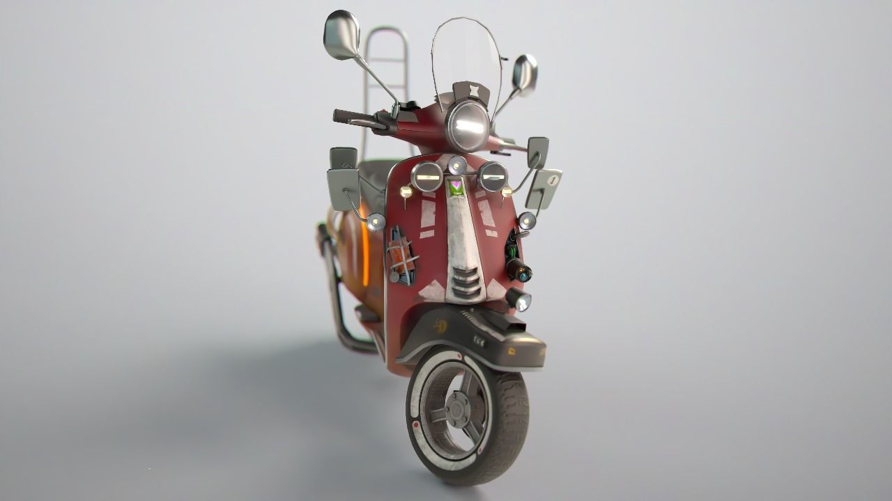 Cyber Scooter rigged and skinned Low-poly 3D model_6