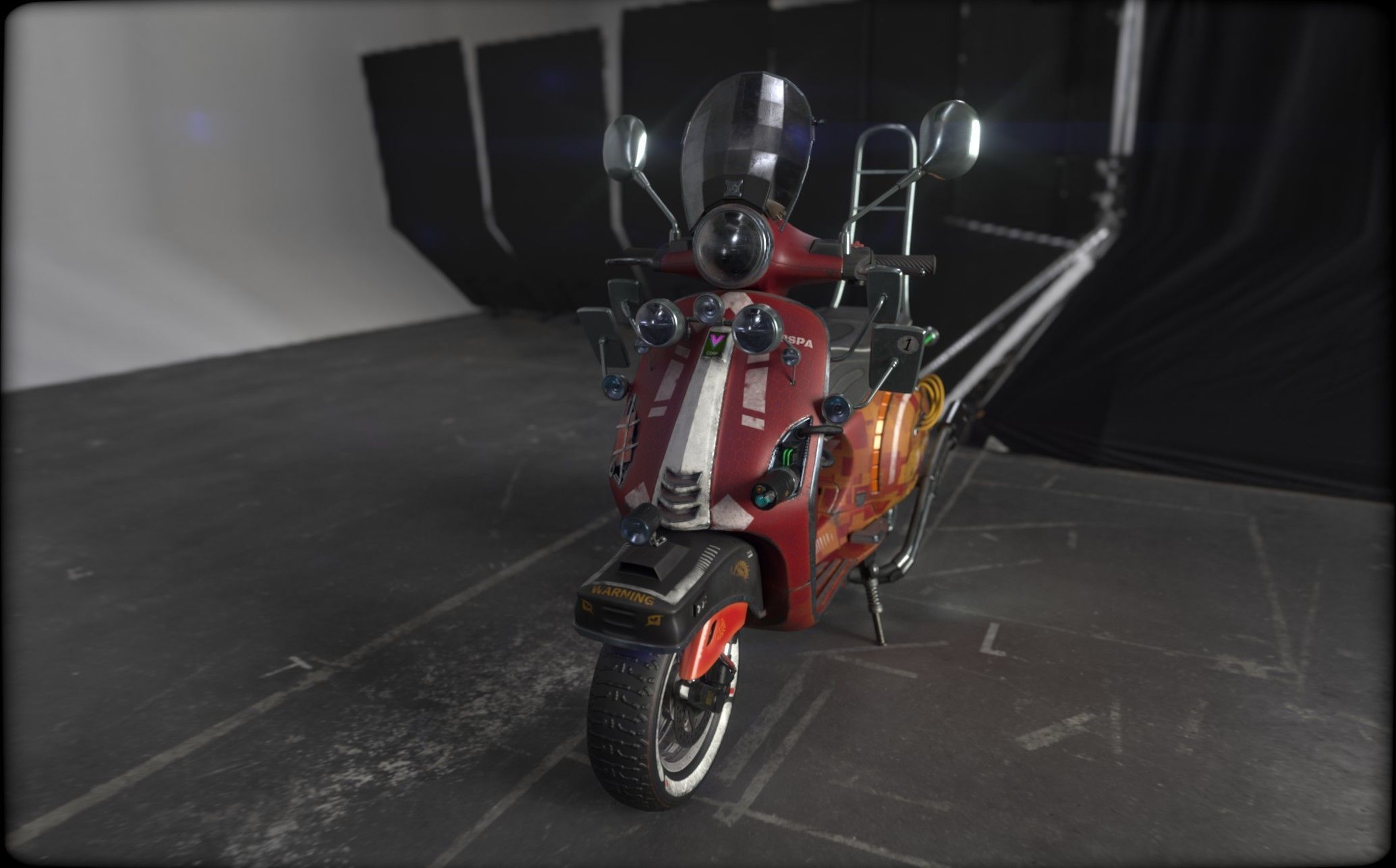 Cyber Scooter rigged and skinned Low-poly 3D model_15