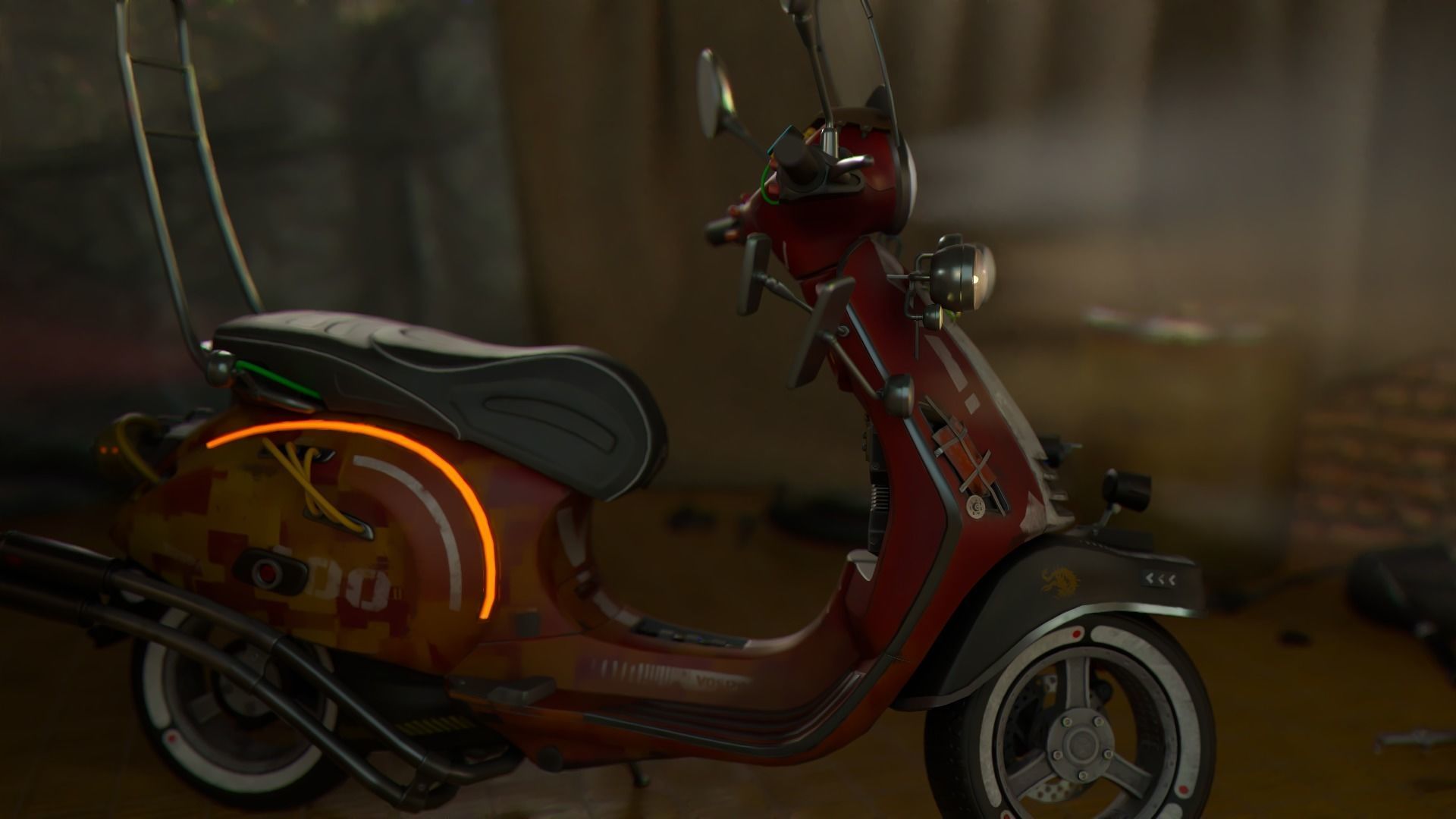 Cyber Scooter rigged and skinned Low-poly 3D model_25