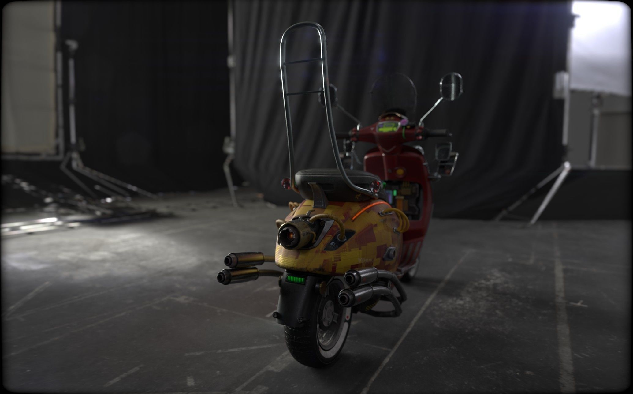 Cyber Scooter rigged and skinned Low-poly 3D model_18