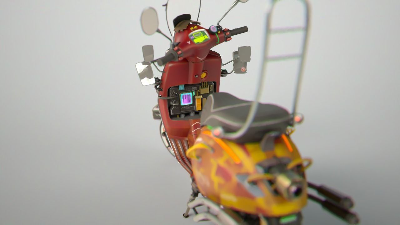 Cyber Scooter rigged and skinned Low-poly 3D model_9