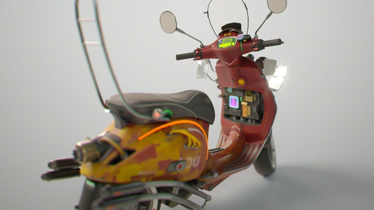 Cyber Scooter rigged and skinned Low-poly 3D model_5
