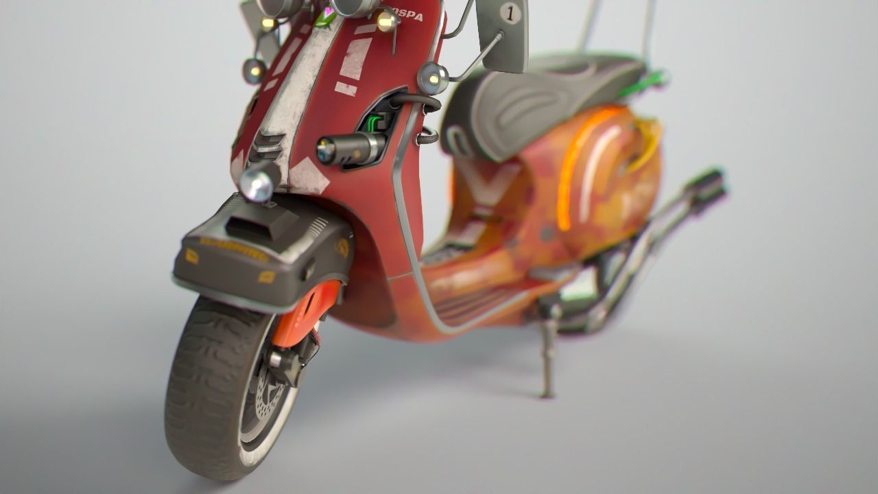 Cyber Scooter rigged and skinned Low-poly 3D model_7