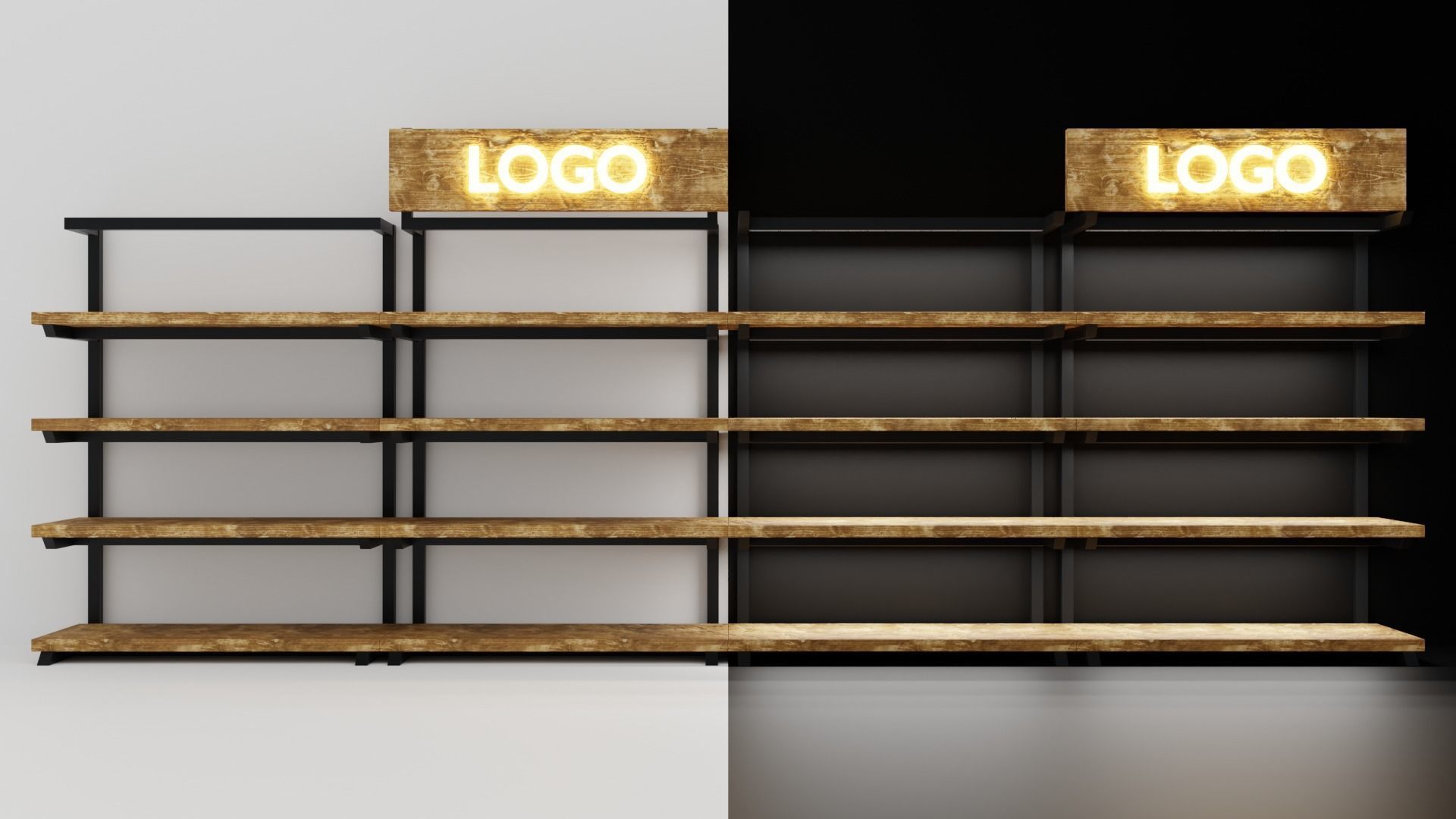 Rustica Shop Shelf Side Set of 4 3D model_2