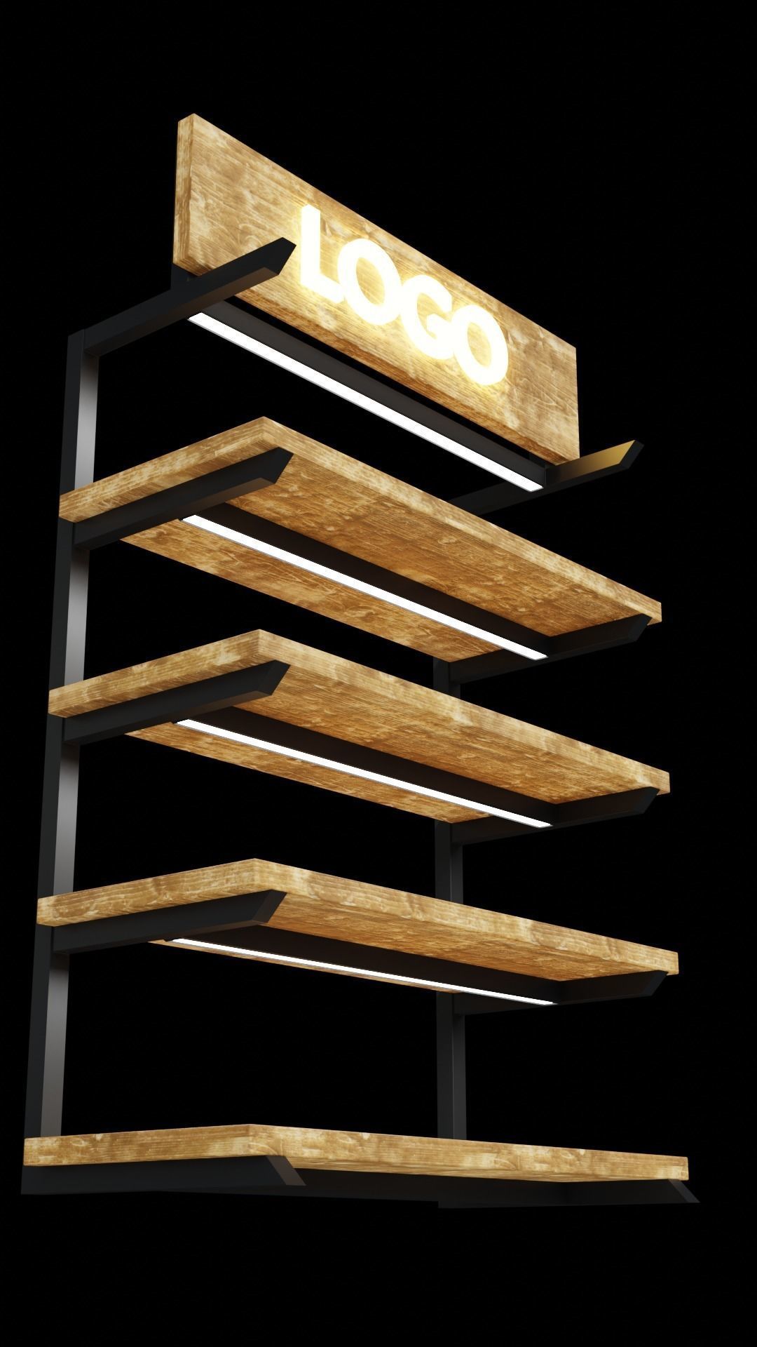 Rustica Shop Shelf Side Set of 4 3D model_13