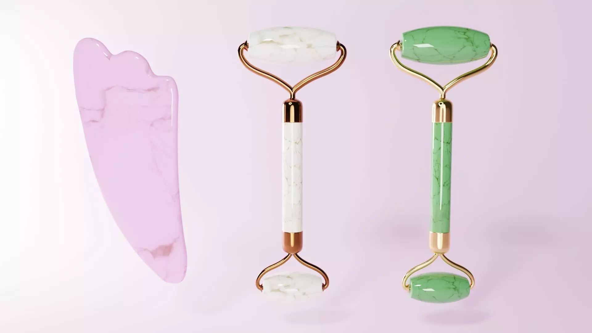 Jade Face Rollers and Scrapper - Beauty toolset Low-poly 3D model