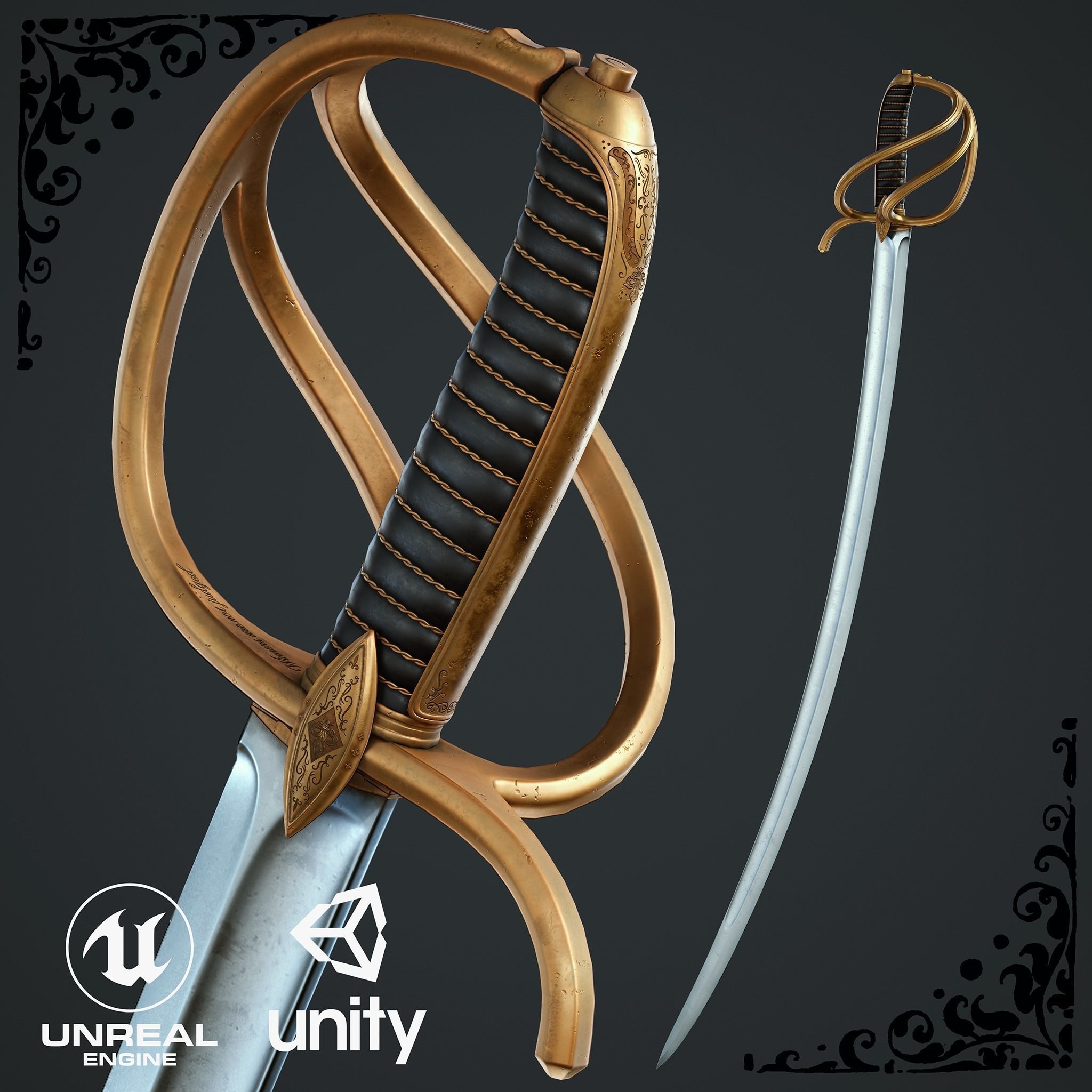 Saber Sword Low-poly 3D model_4