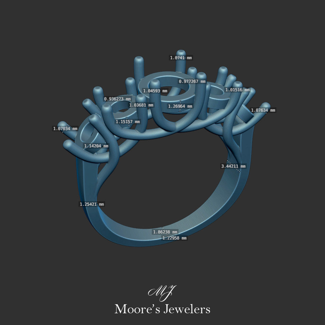 Interweaving 5 Stone Ring 3d Model 3D print model_8