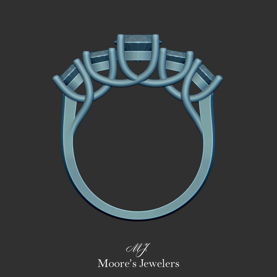 Interweaving 5 Stone Ring 3d Model 3D print model_7