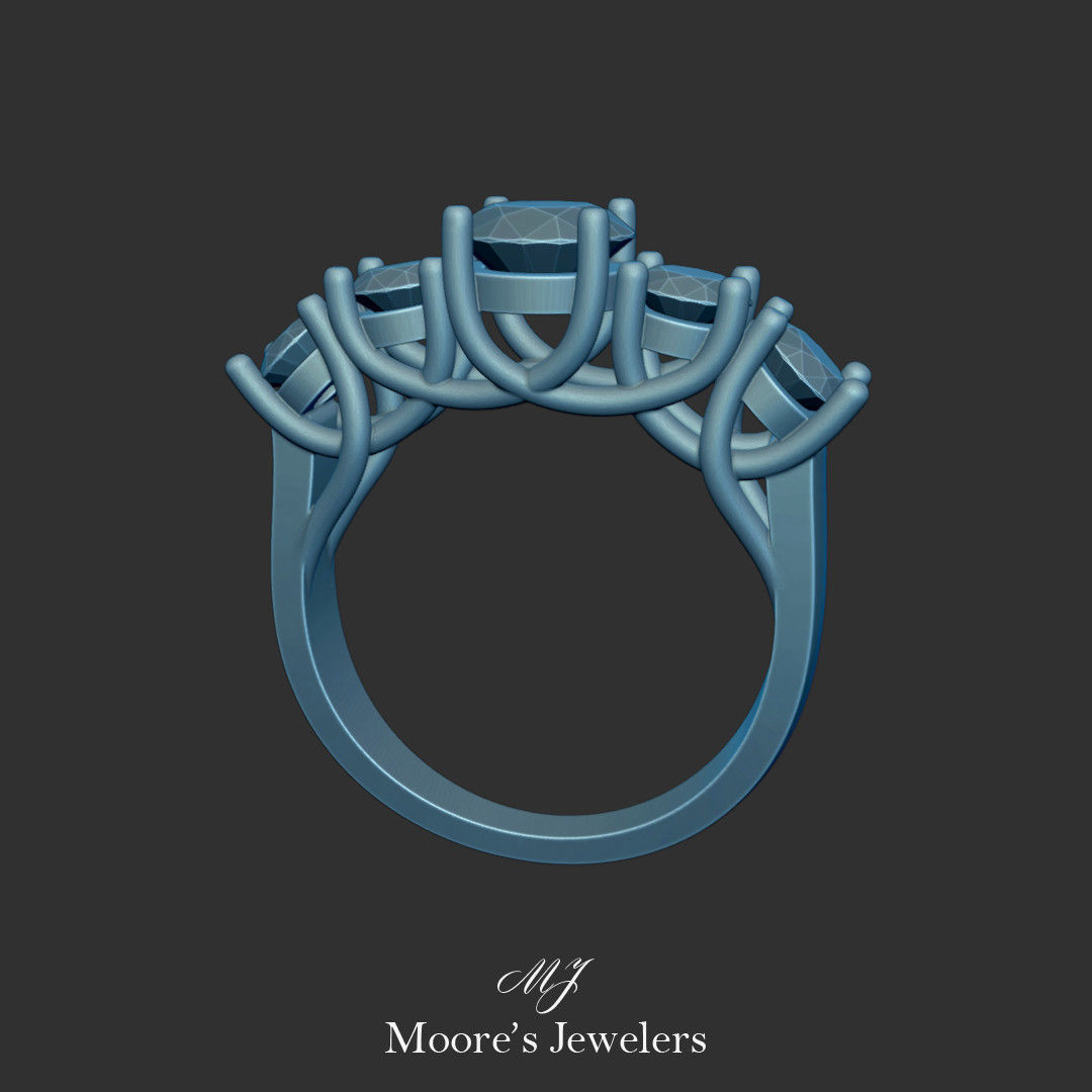 Interweaving 5 Stone Ring 3d Model 3D print model_2