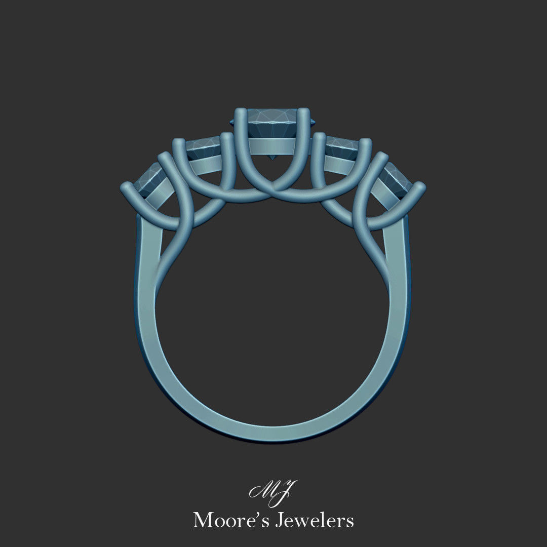 Interweaving 5 Stone Ring 3d Model 3D print model_4
