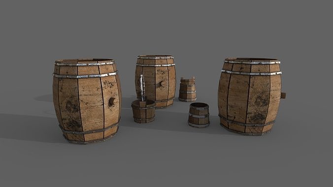 Barrel set of wooden barrels Free low-poly 3D model