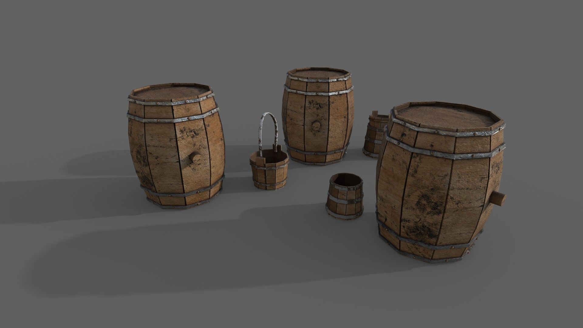 Barrel set of wooden barrels Free low-poly 3D model_3