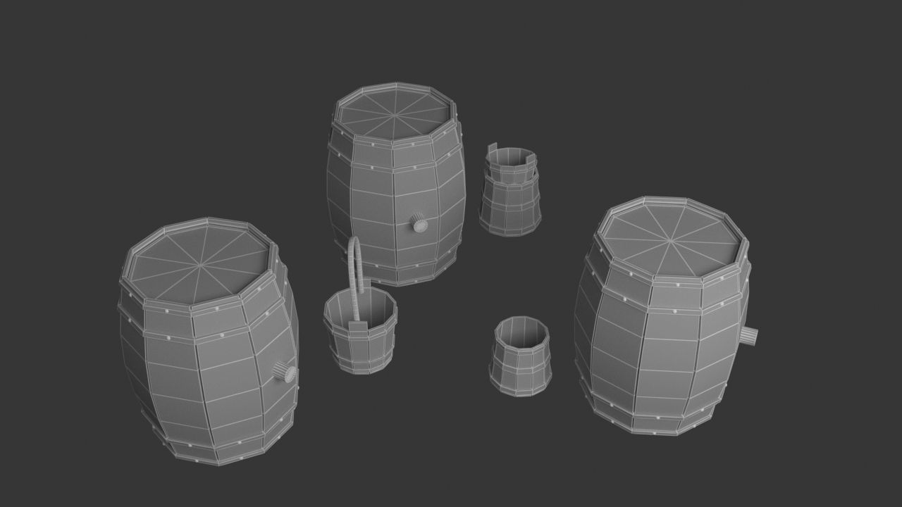 Barrel set of wooden barrels Free low-poly 3D model_7