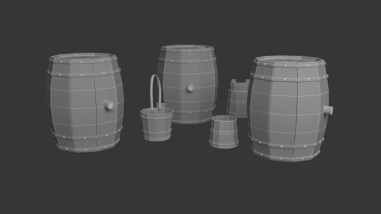 Barrel set of wooden barrels Free low-poly 3D model_8