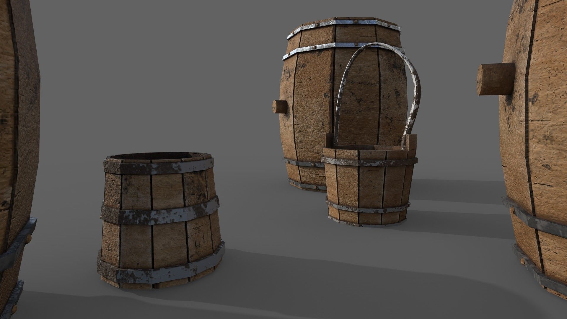 Barrel set of wooden barrels Free low-poly 3D model_6