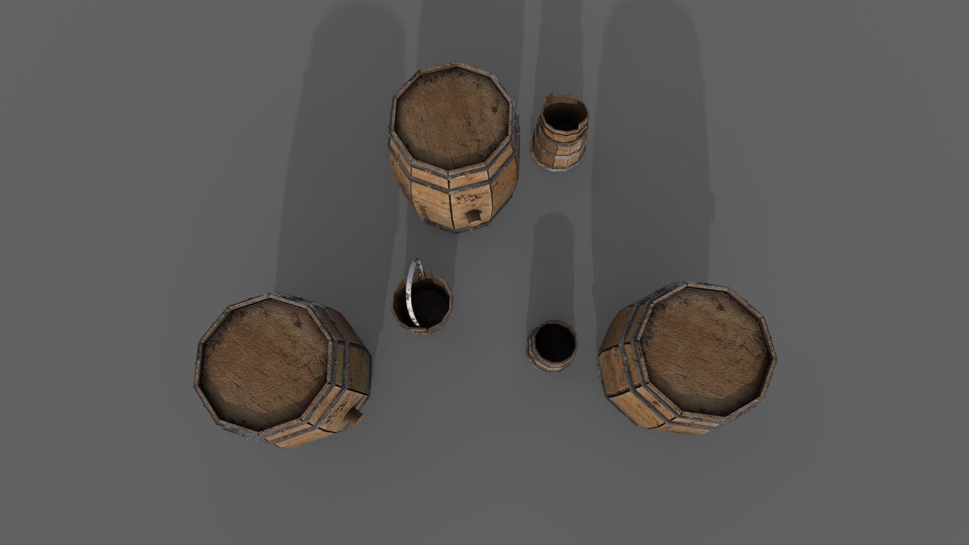 Barrel set of wooden barrels Free low-poly 3D model_5