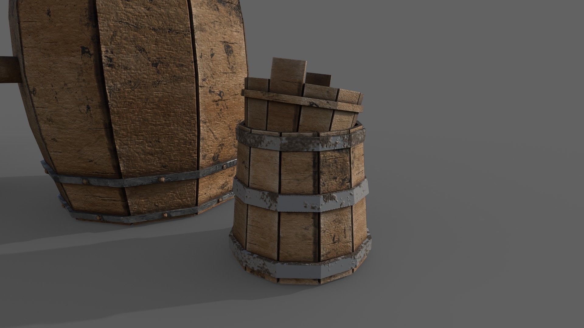 Barrel set of wooden barrels Free low-poly 3D model_4