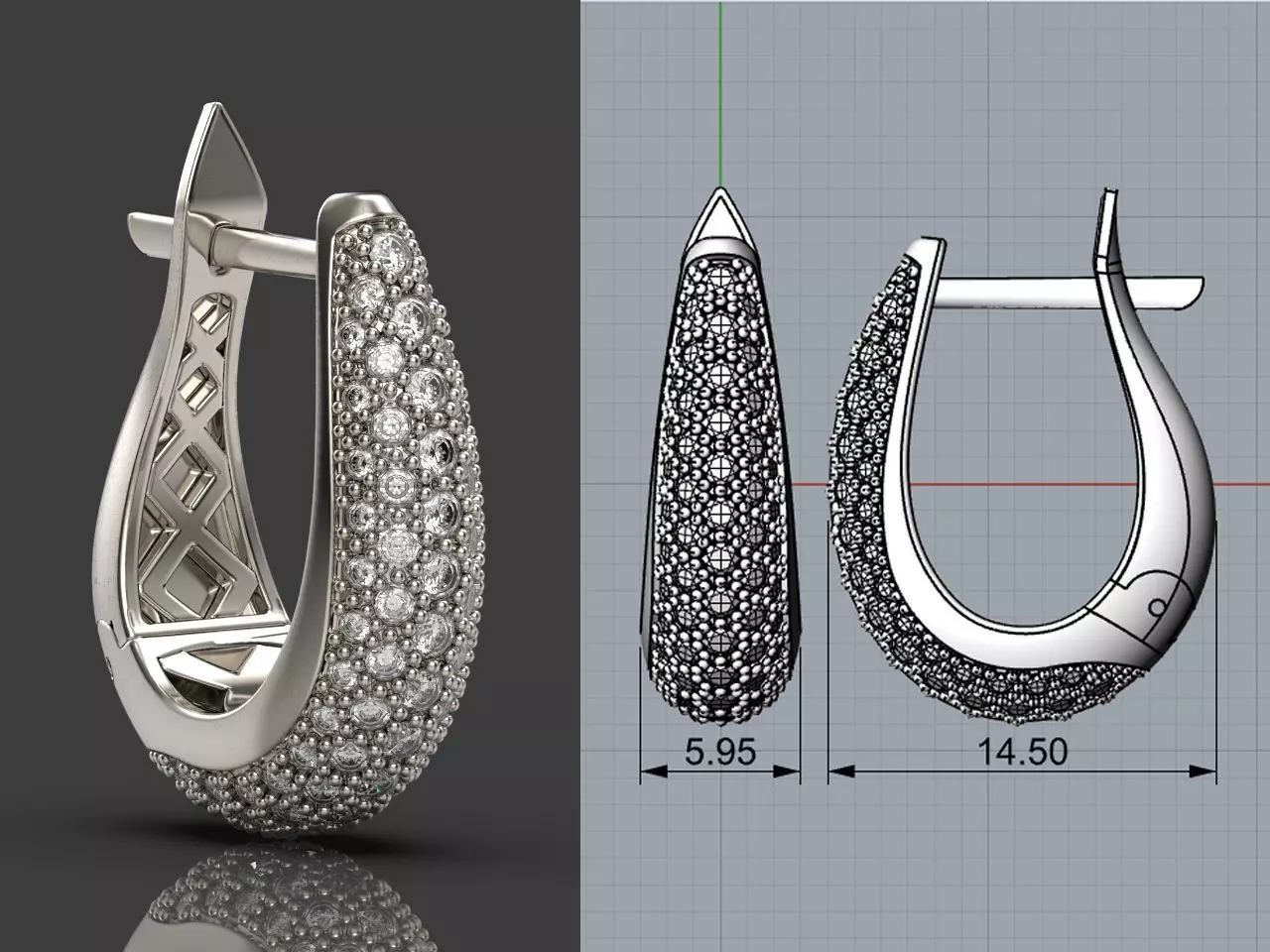 Earring with diamonds and carved bushing 3D print model