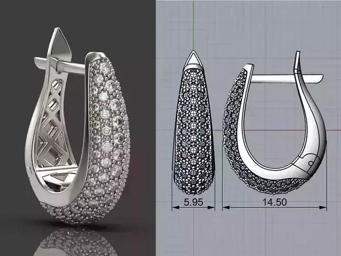 Earring with diamonds and carved bushing 3D print model