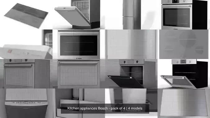 Kitchen appliances Bosch - pack of 4 3D Model Collection