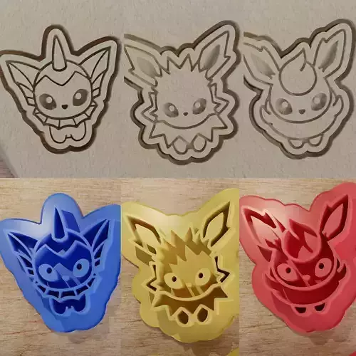 Vaporeon Jolteon Flareon   Pokemon cookie cutters 3D print model