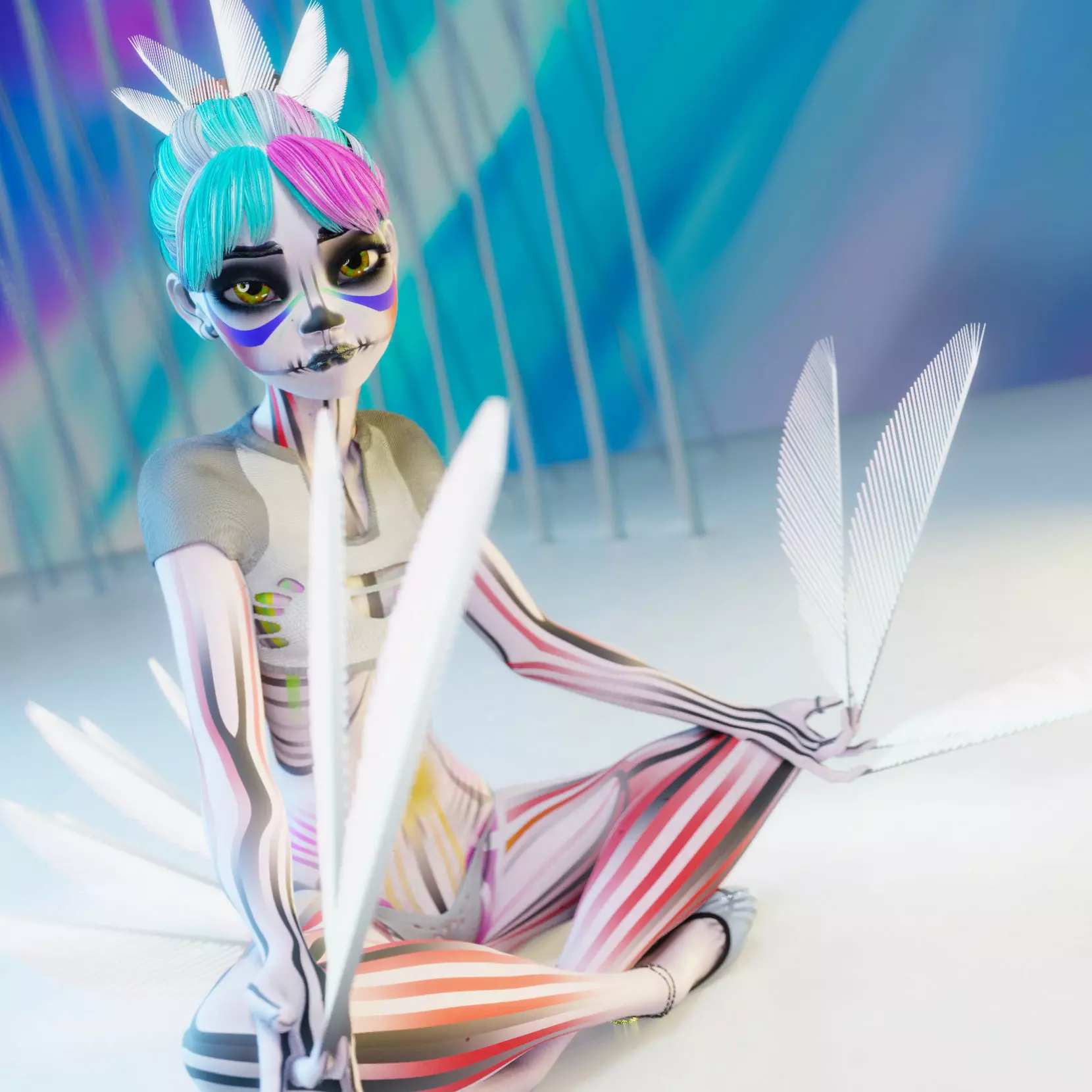 Lilithe Classica de los Muertos Female Rigged Blender Character 3D model_0