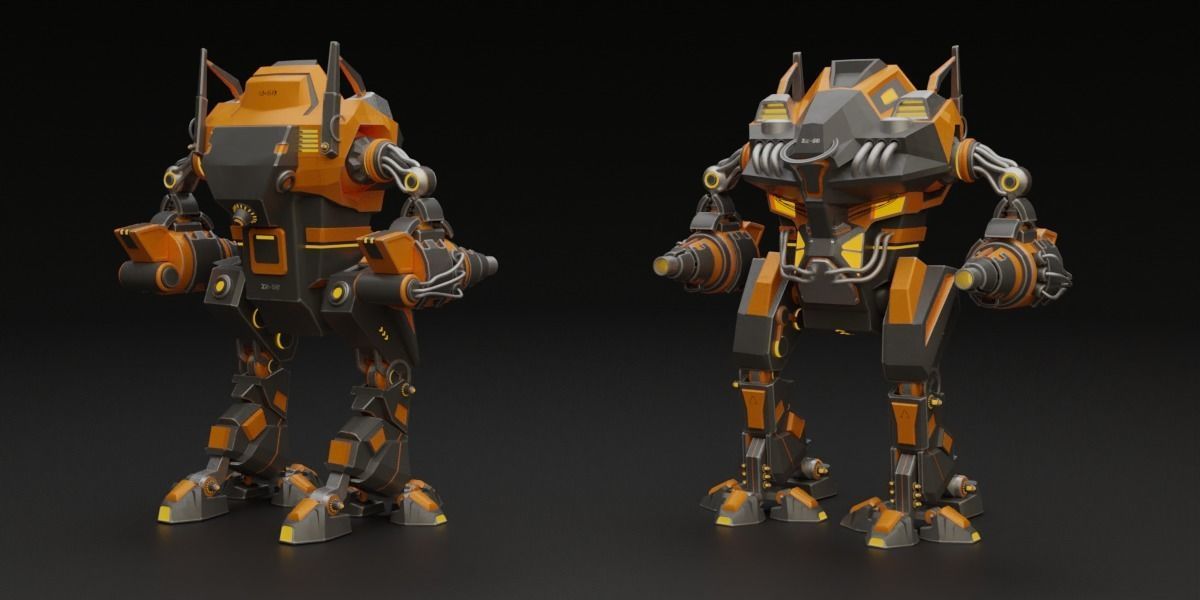 25 Sci-Fi Robot Mechas Library Blender Addon Low-poly 3D model_7