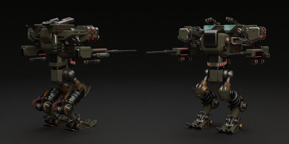 25 Sci-Fi Robot Mechas Library Blender Addon Low-poly 3D model_3