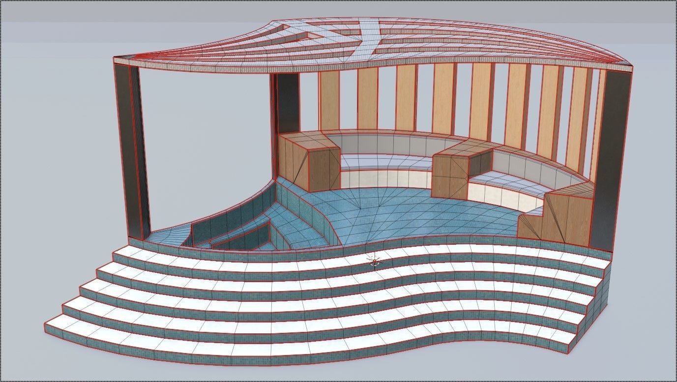 Alcove wooden structure Low-poly 3D model_8