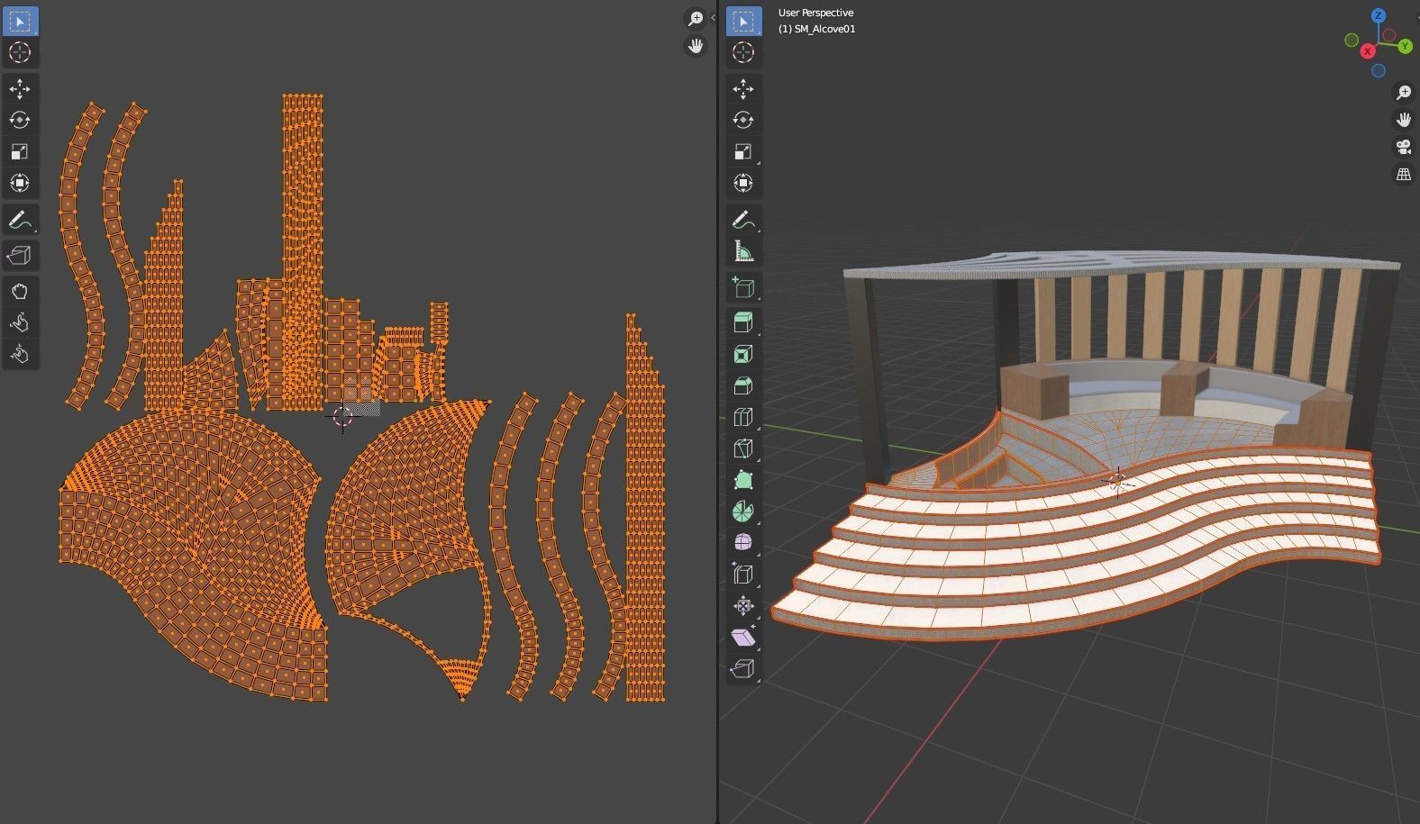 Alcove wooden structure Low-poly 3D model_2