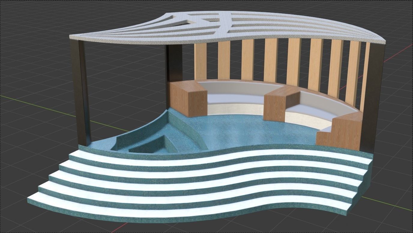 Alcove wooden structure Low-poly 3D model_1