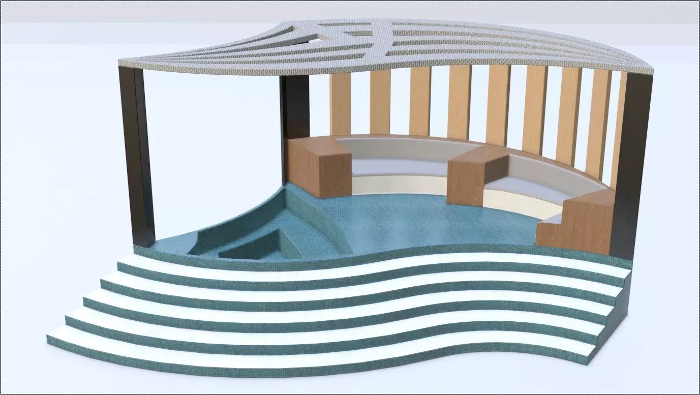 Alcove wooden structure Low-poly 3D model_0