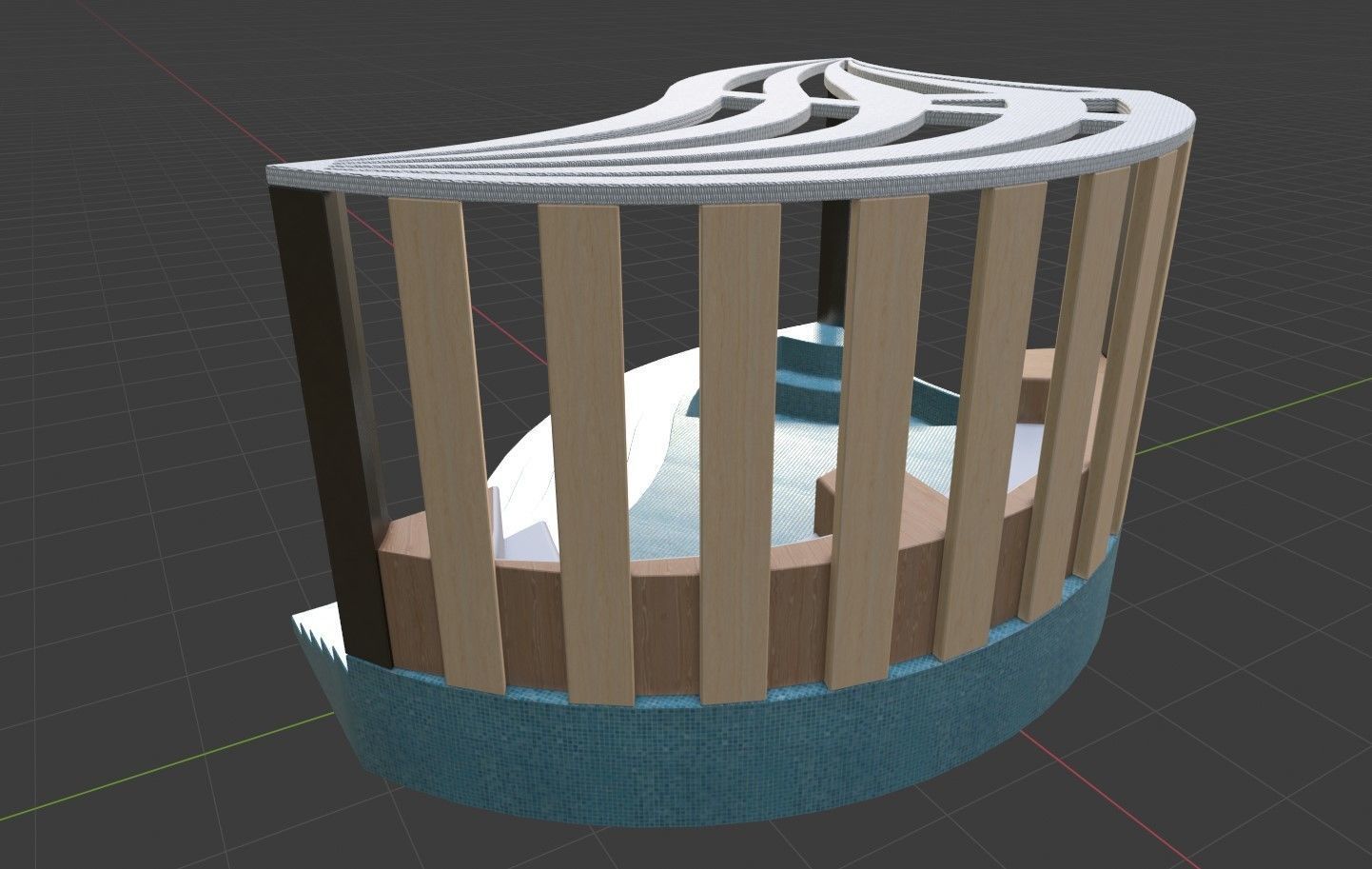 Alcove wooden structure Low-poly 3D model_7