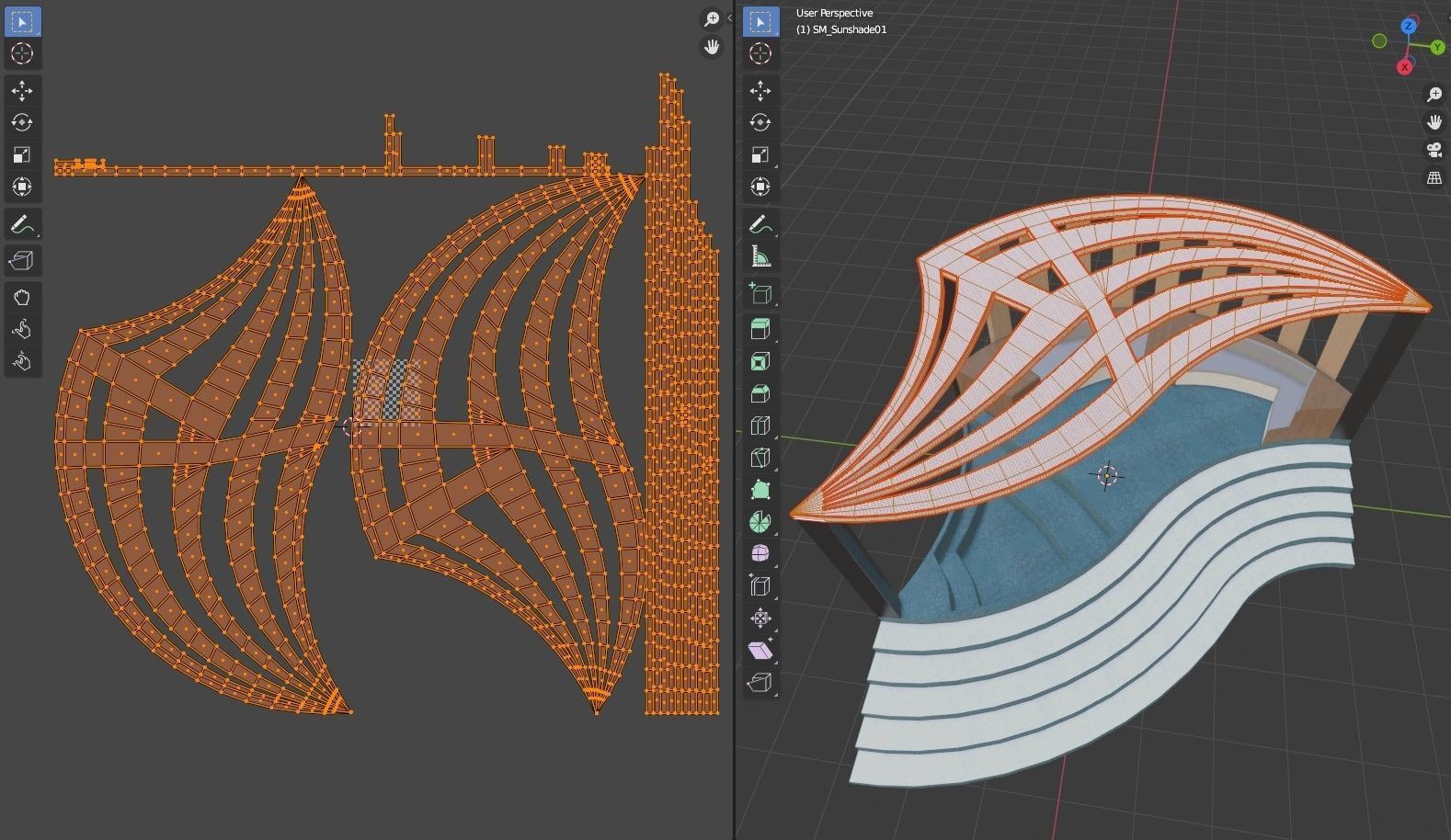 Alcove wooden structure Low-poly 3D model_6