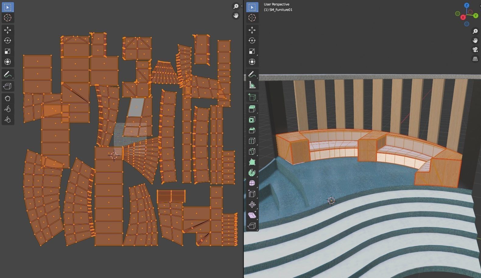 Alcove wooden structure Low-poly 3D model_3