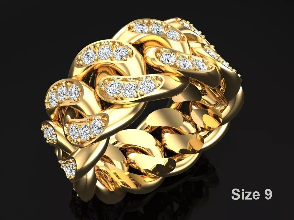 Chain ring - Miami Cuban ring - Link ring - Size 9 3D print model