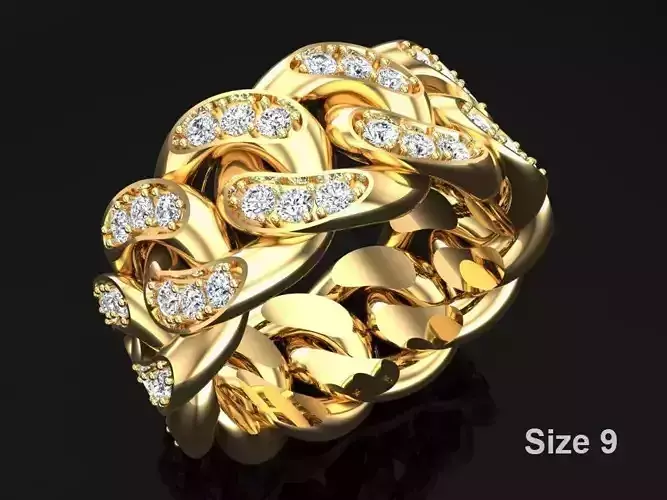 Chain ring - Miami Cuban ring - Link ring - Size 09 3D print model Chain ring - Miami Cuban ring - Link ring - Size 09 3D print model