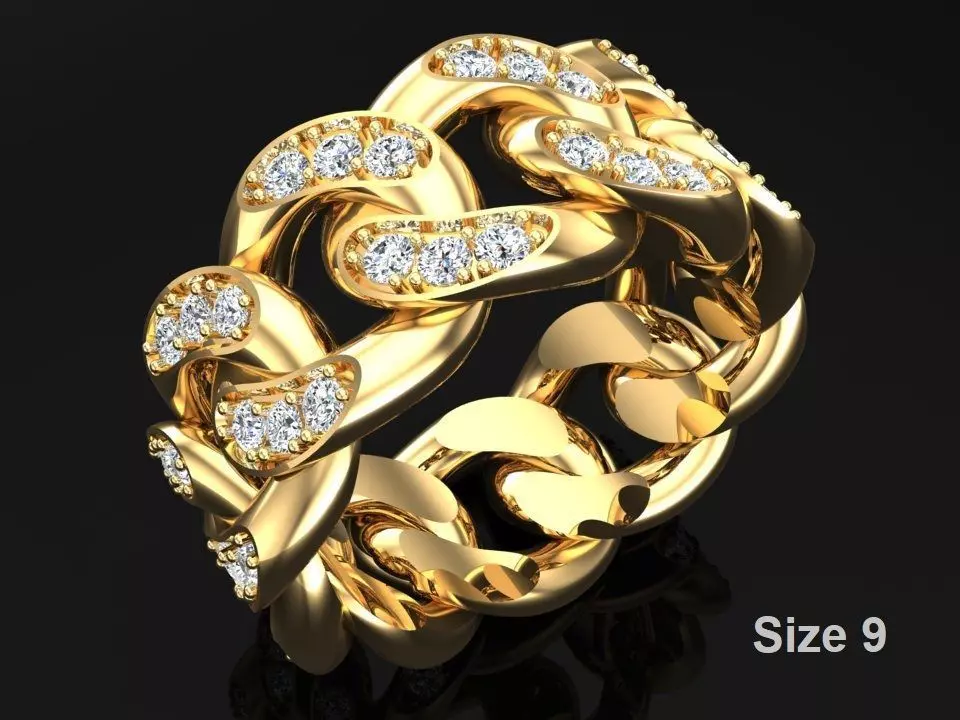 Chain ring - Miami Cuban ring - Link ring - Size 9 3D print model