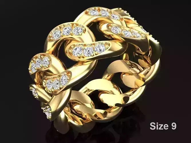 Chain ring - Miami Cuban ring - Link ring - Size 09 3D print model Chain ring - Miami Cuban ring - Link ring - Size 09 3D print model