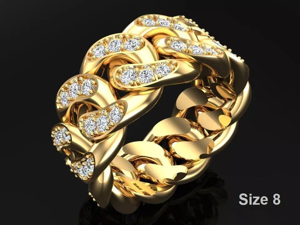 Chain ring - Miami Cuban ring - Link ring - Size 8 3D print model