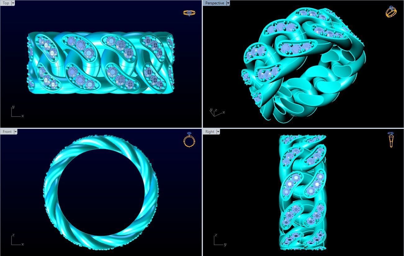 Chain ring - Miami Cuban ring - Link ring - Size 08 3D print model_5