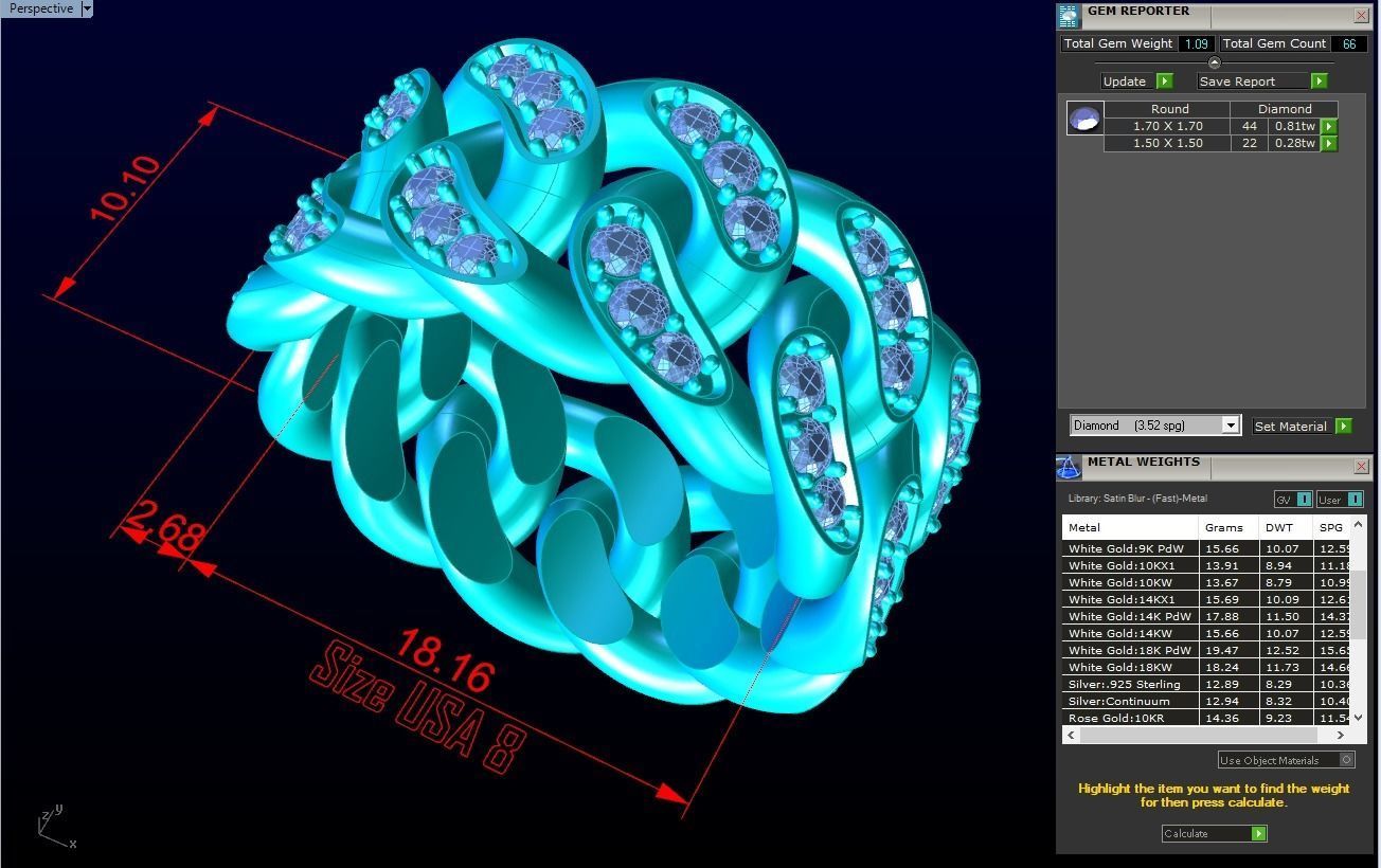 Chain ring - Miami Cuban ring - Link ring - Size 08 3D print model_6