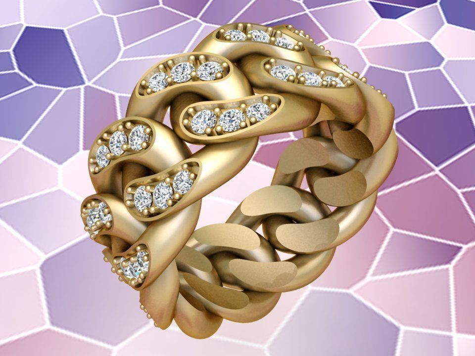 Chain ring - Miami Cuban ring - Link ring - Size 08 3D print model_3