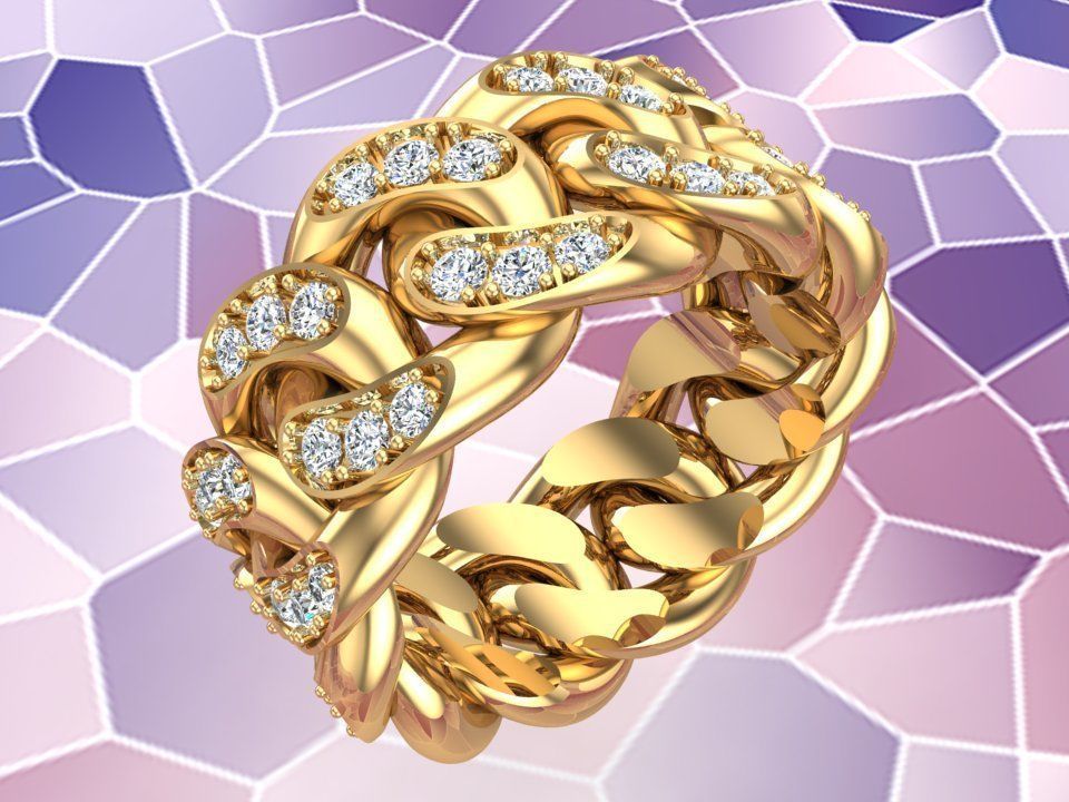 Chain ring - Miami Cuban ring - Link ring - Size 08 3D print model_2