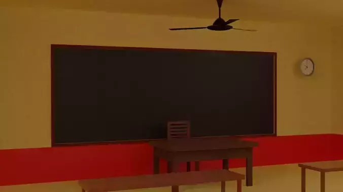 Low poly Classroom model with desks and blackboard