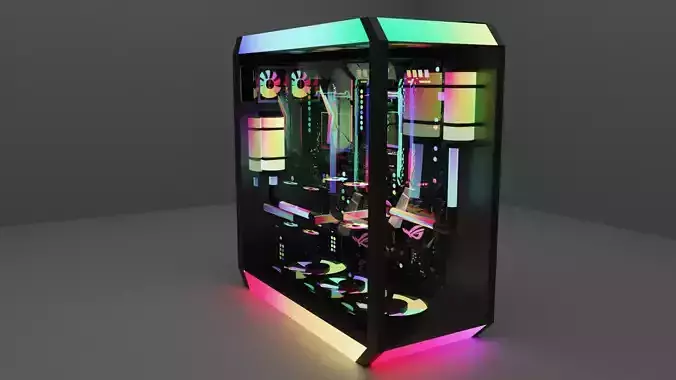 extreme gaming PC with detailed specs and RGB lighting Free low-poly 3D model